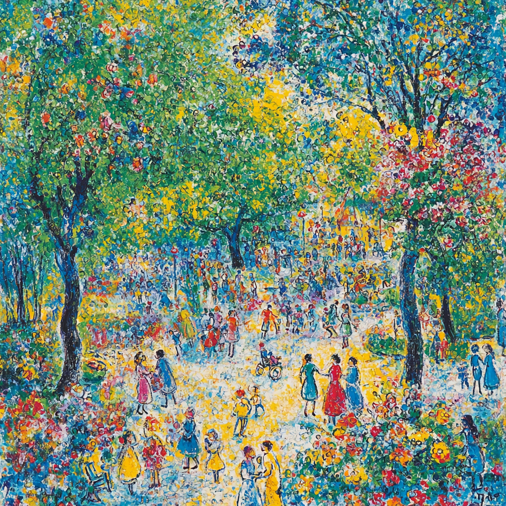 Marc Chagall Inspired Whimsical City Park Number Painting