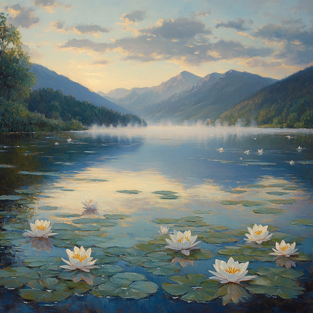 Monet Inspired Misty Mountain Lake Numbered painting kits