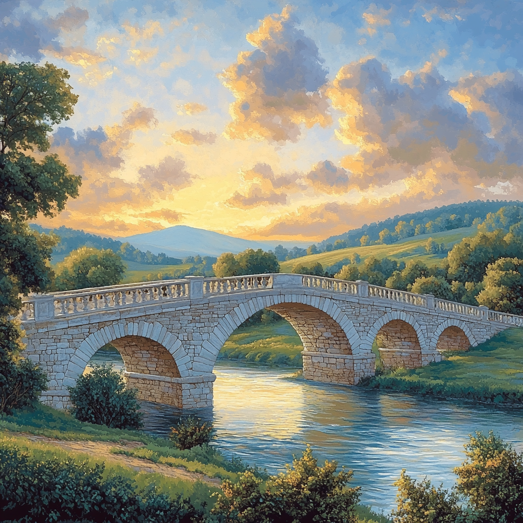 Raphael Inspired Tranquil Renaissance Landscape With Arched Bridge Number painting