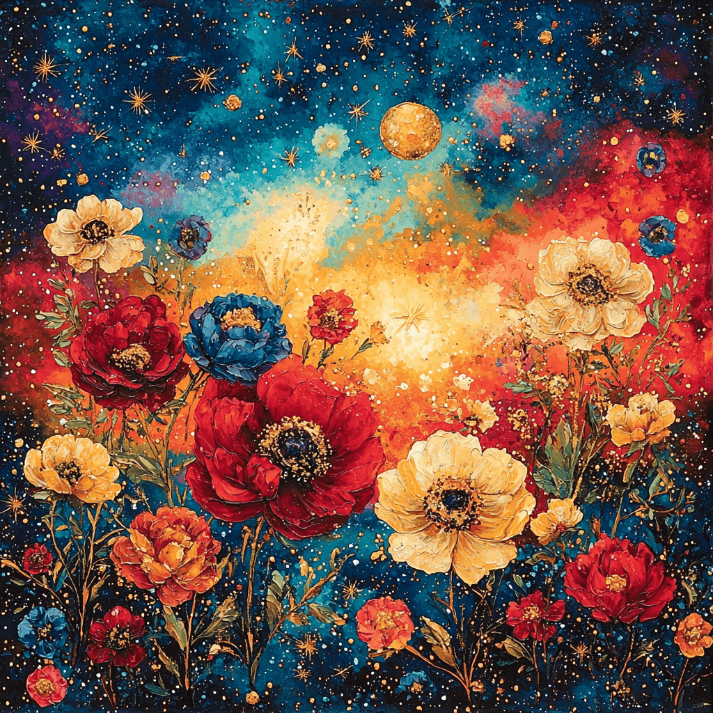 Frida Kahlo Inspired Cosmic Floral Symphony Paint By Color