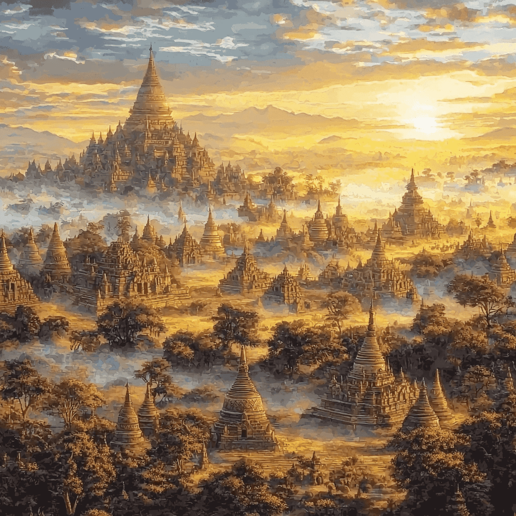 Bagan's Temple Fields - Myanmar Paint By Numbers Kits