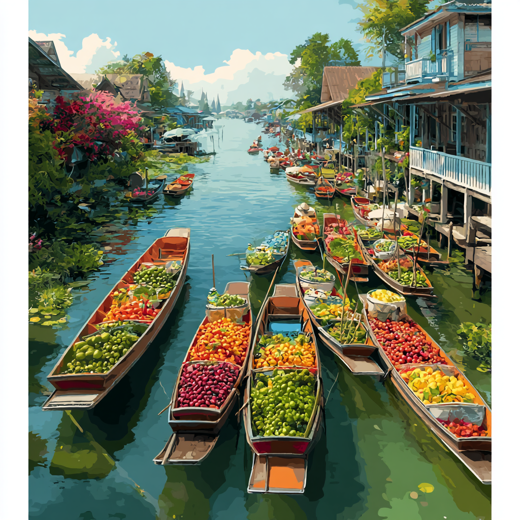 The Floating Markets Of Damnoen Saduak Numbered Painting Kits