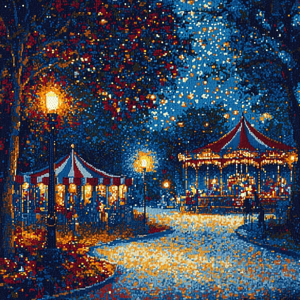 Georges Seurat Inspired Night Circus paint by color