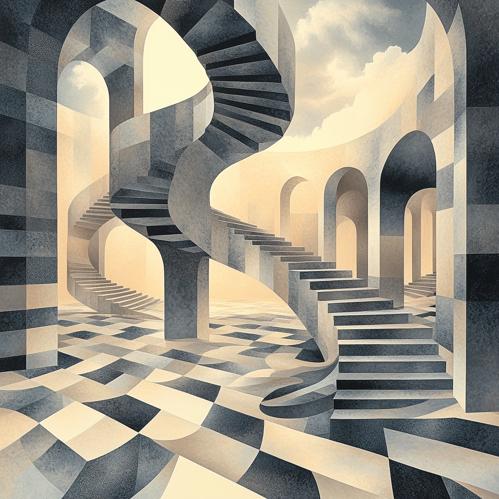 M.C. Escher Inspired Infinity Stair Nexus Paint by numbers art