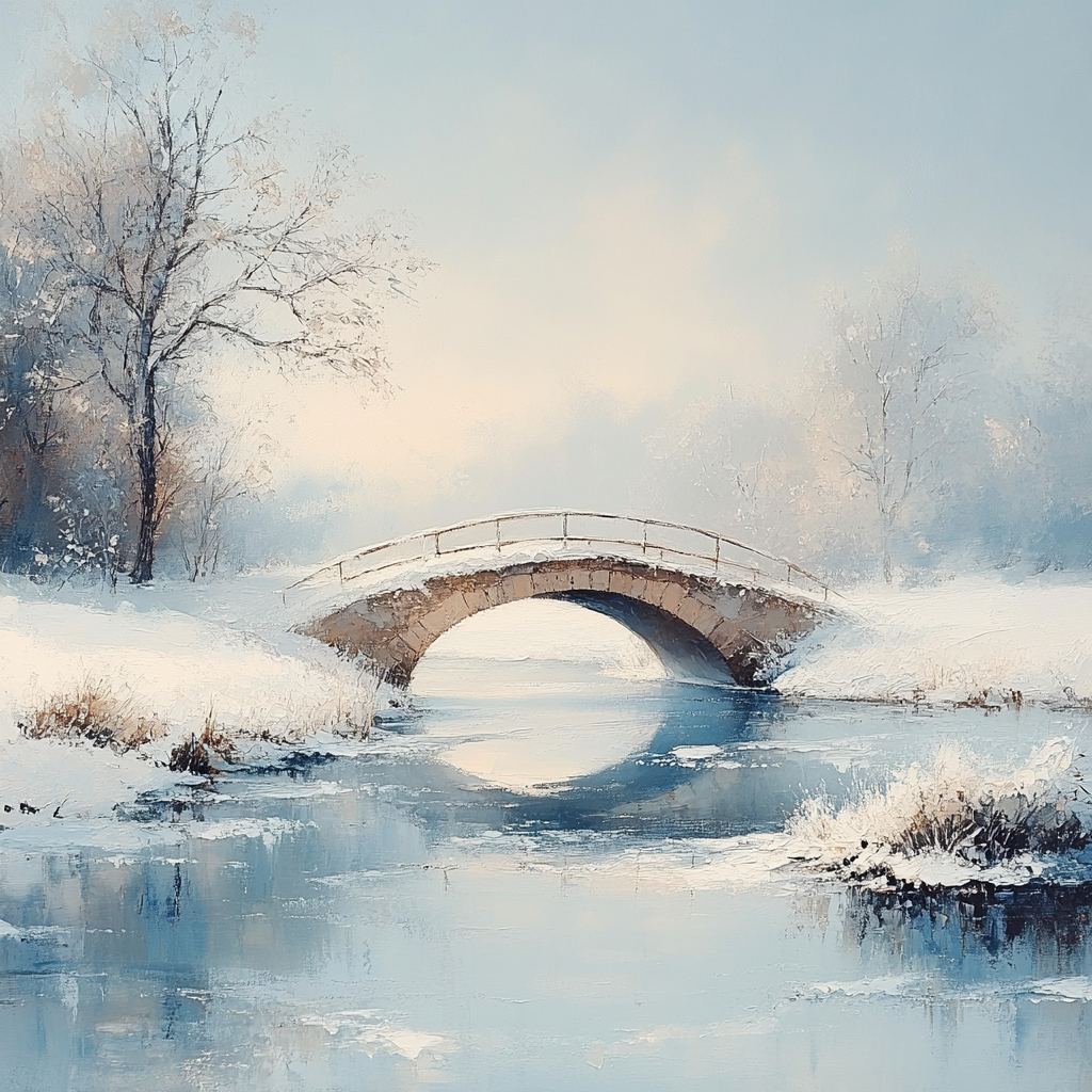 Monet Inspired Snowy Bridge painting number kit