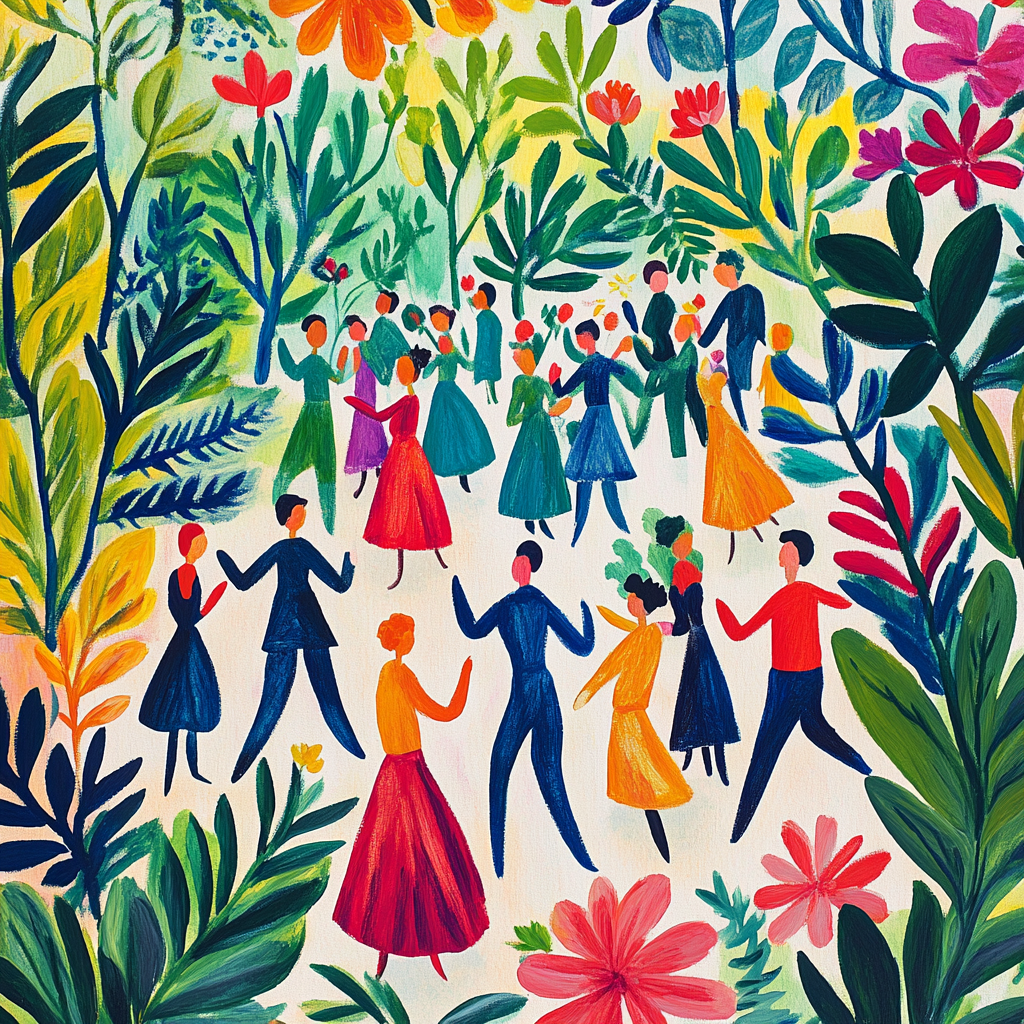 Henri Matisse Inspired Colorful Garden Party paint by color