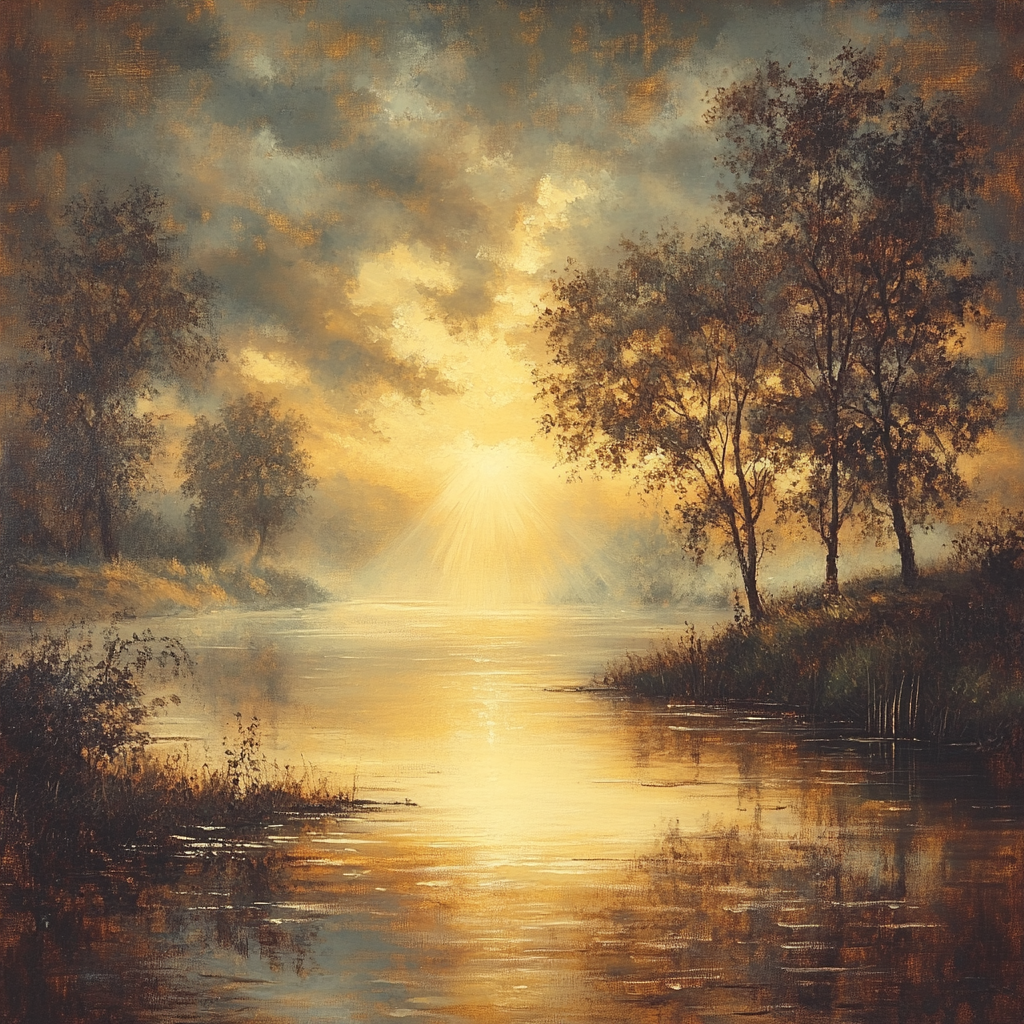 Rembrandt Inspired Golden River Illuminated At Dawn Painting by numbers kit