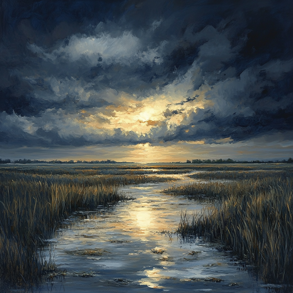 Rembrandt Inspired Storm Over Lowland Marsh paint by color