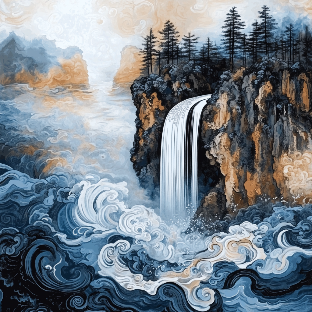 Hokusai Inspired Mountain Waterfall DIY paint by numbers