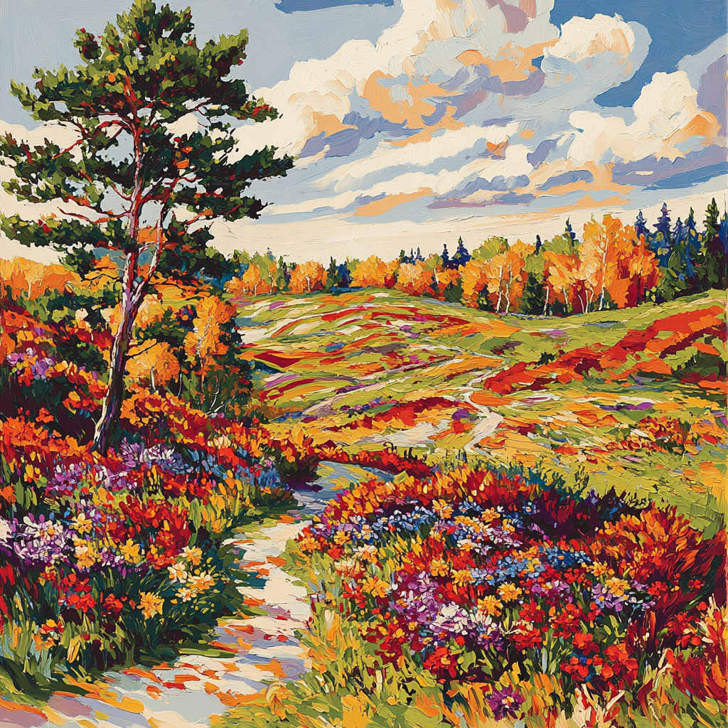 J E H MacDonald Inspired Autumn Wildflower Meadow With Rhythmic Skies paint by color