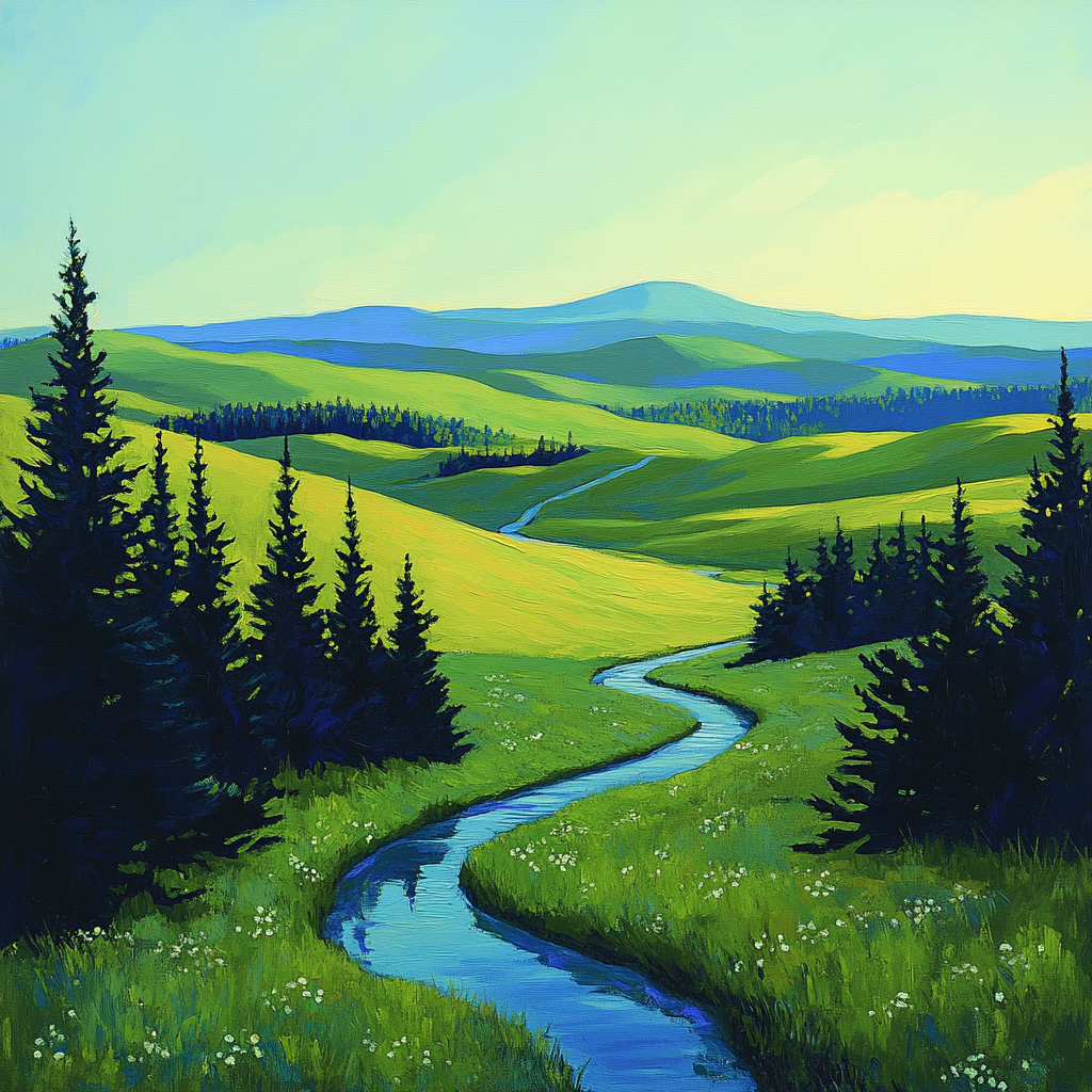 Franklin Carmichael Inspired Spring Pines And Rolling Blue Hills Numbered painting kits