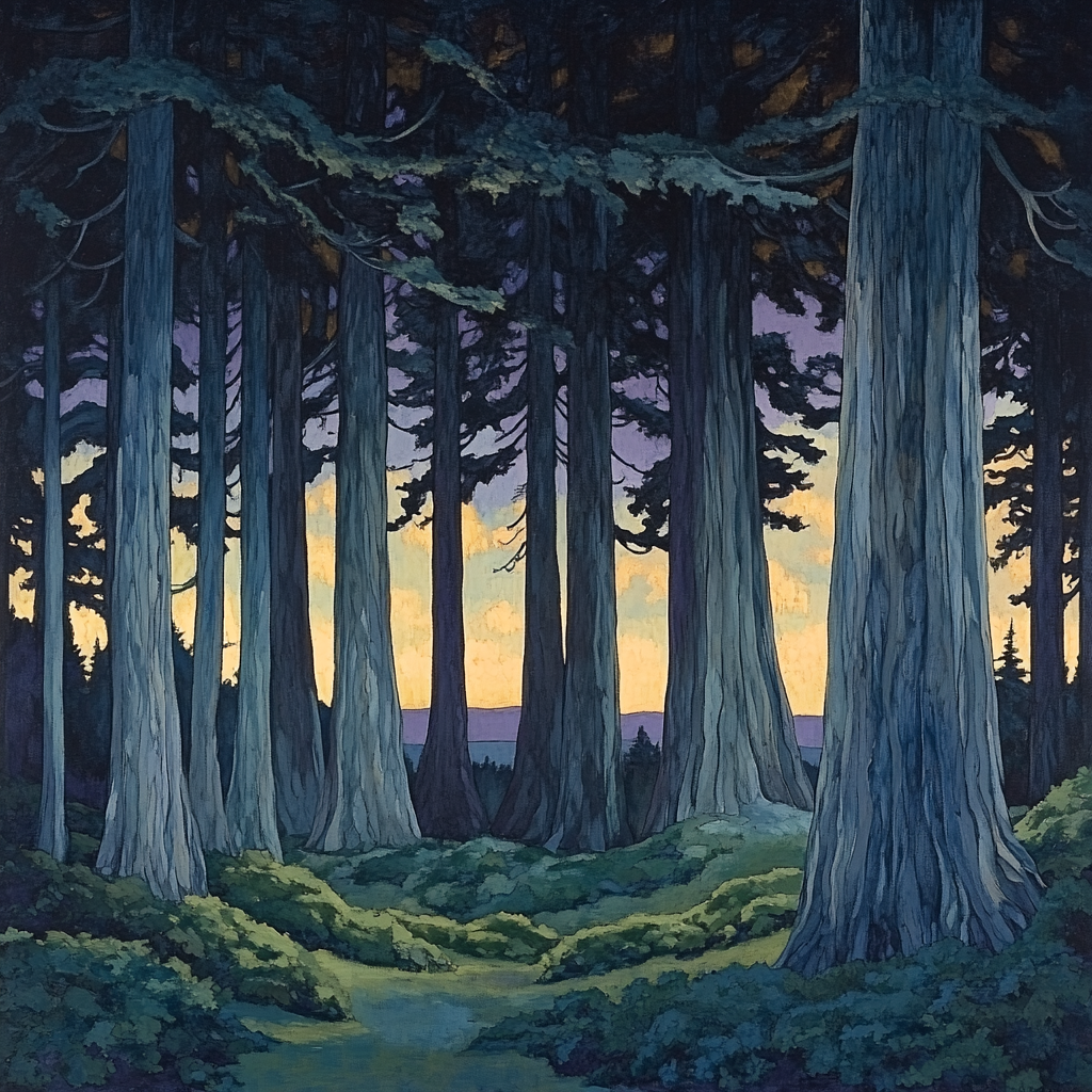 Emily Carr Inspired Cathedral Cedars At Dusk Numbered painting kits