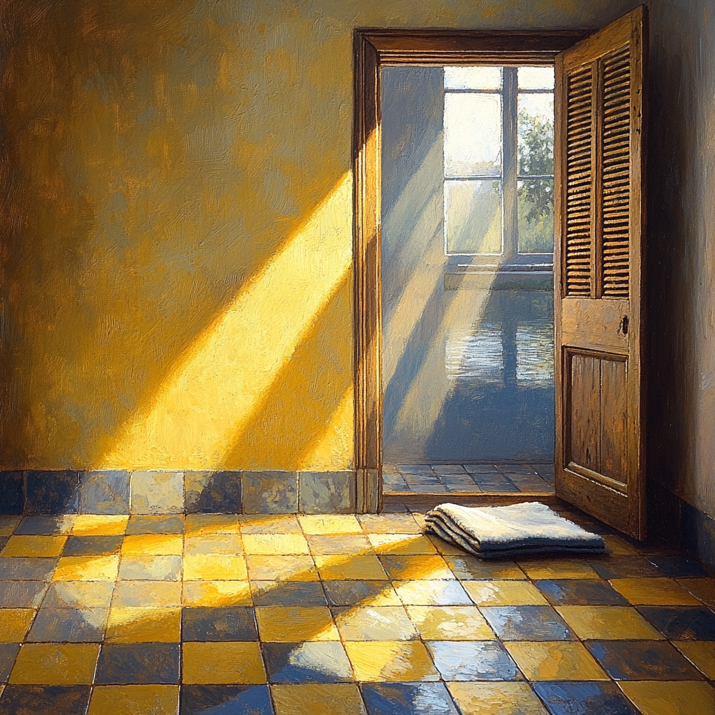 Johannes Vermeer Inspired Sunlit Tiled Floor And Open Shutter paint by numbers