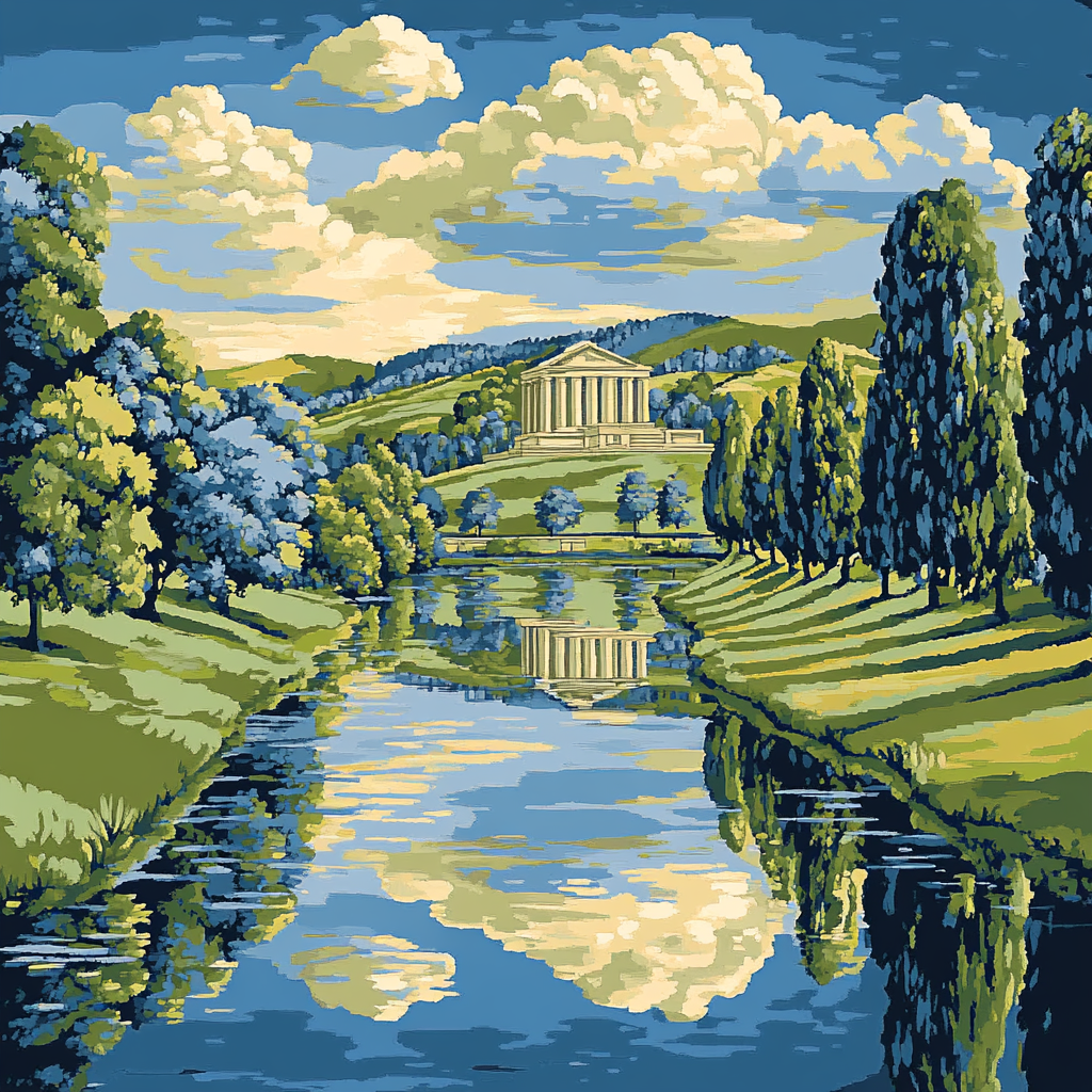 Raphael Inspired Serene River With Distant Temple painting number kit