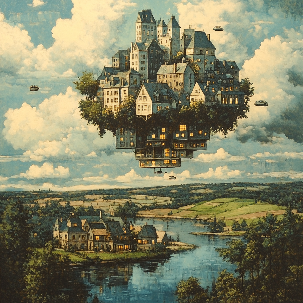 Rene Magritte Inspired Floating City DIY paint by numbers