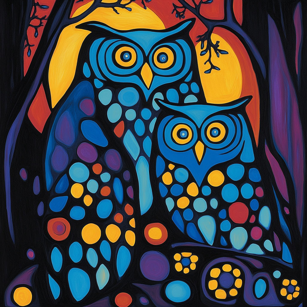 Norval Morrisseau Inspired Owl Spirits Of The Midnight Forest Numbered painting kits