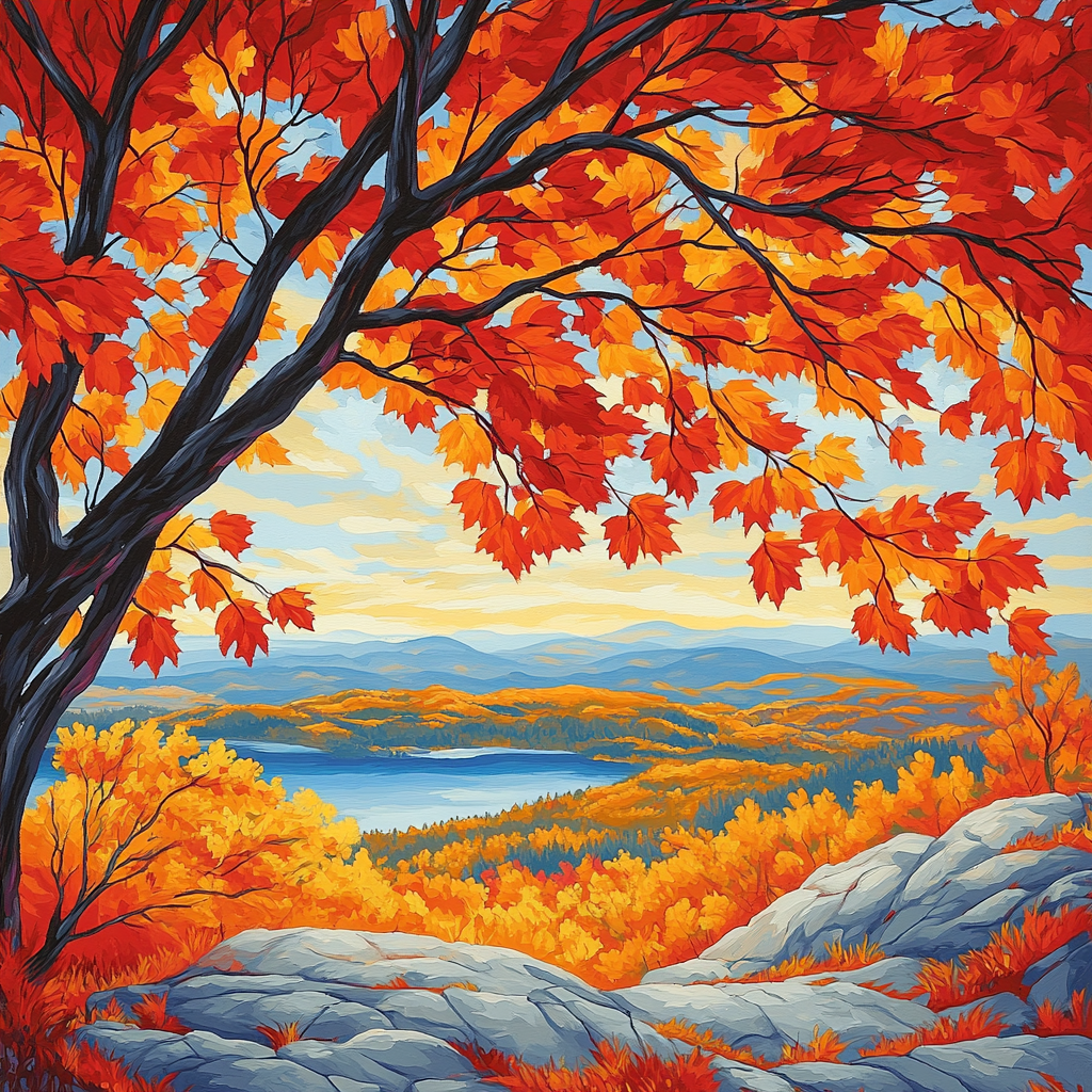 A.Y. Jackson Inspired Autumn Red Maple Canopy paint by number