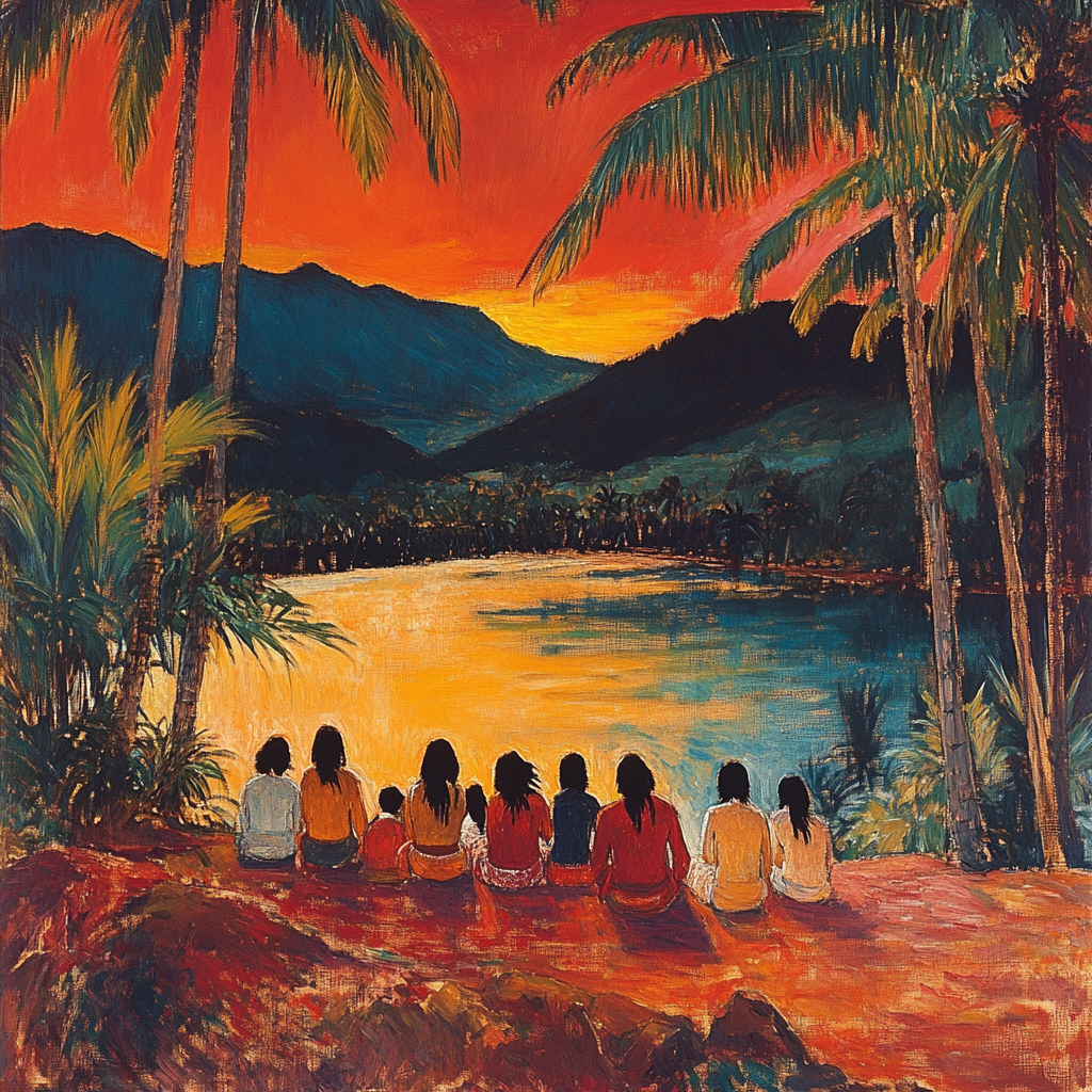Paul Gauguin Inspired Tahitian Village Evening Number painting