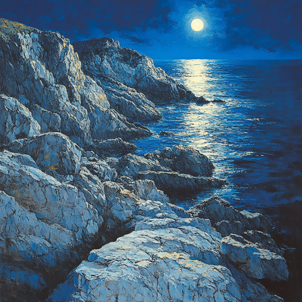 Francisco Goya Inspired Moonlit Rocky Shoreline Numbered painting kits