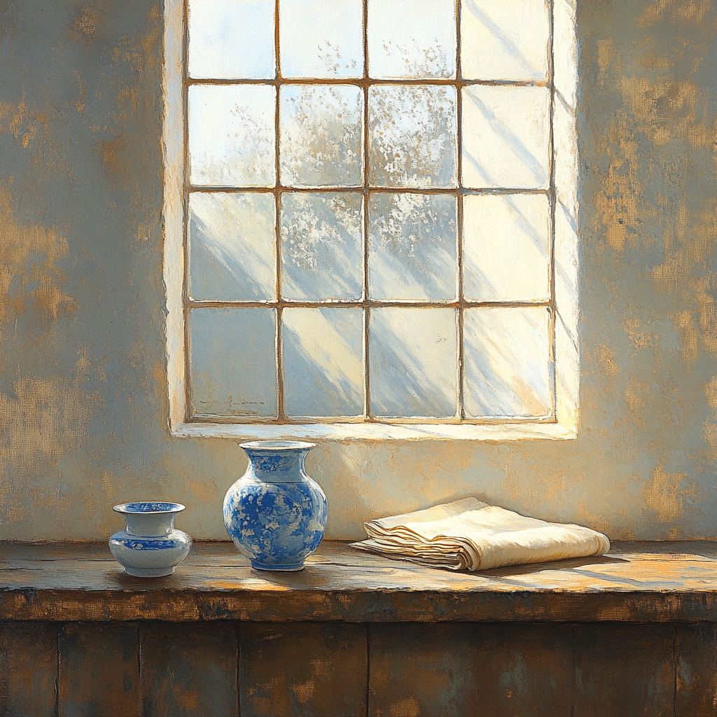 Johannes Vermeer Inspired Morning Light On Delft Window Ledge DIY paint by numbers