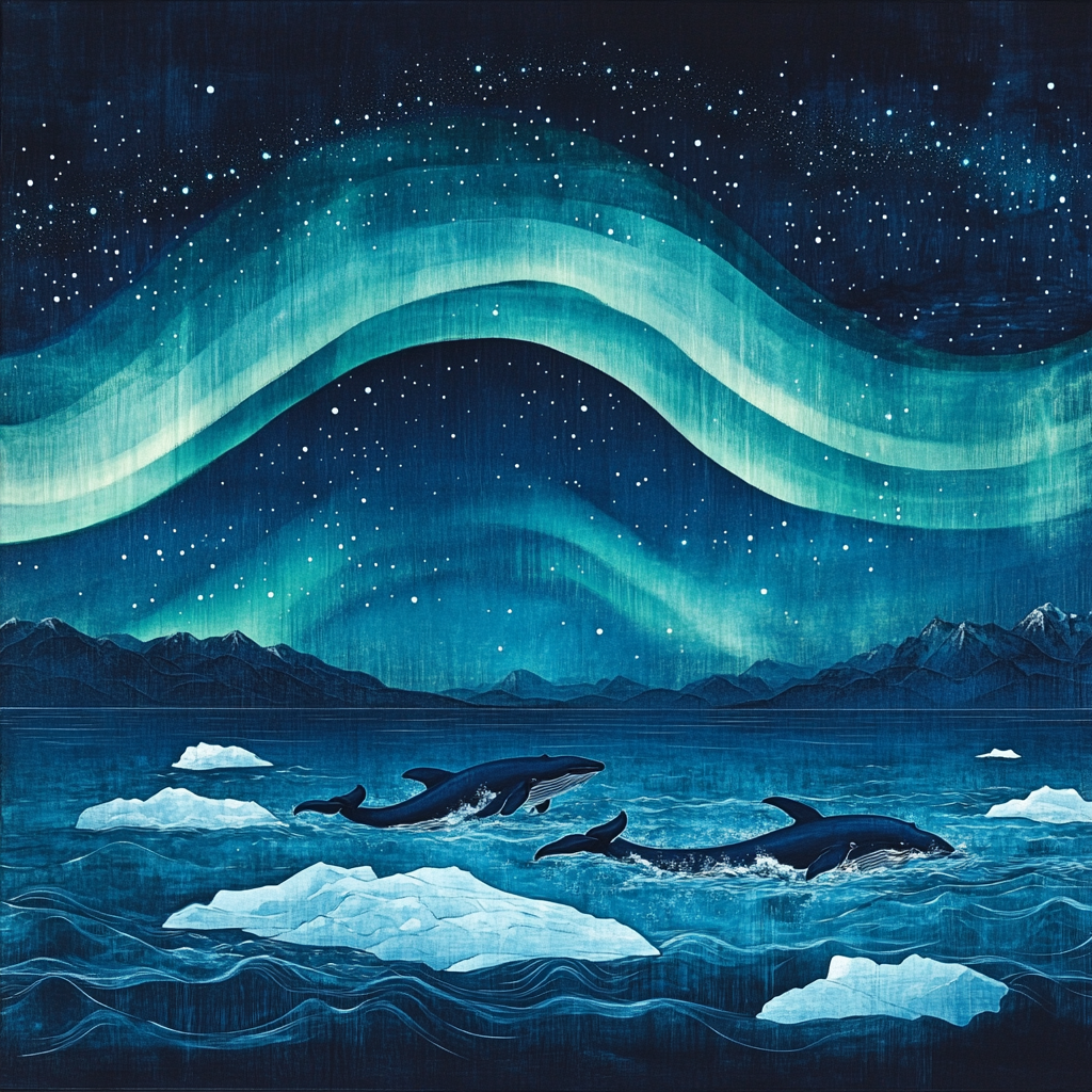 Hokusai Inspired Aurora Over Arctic Whales paint by number