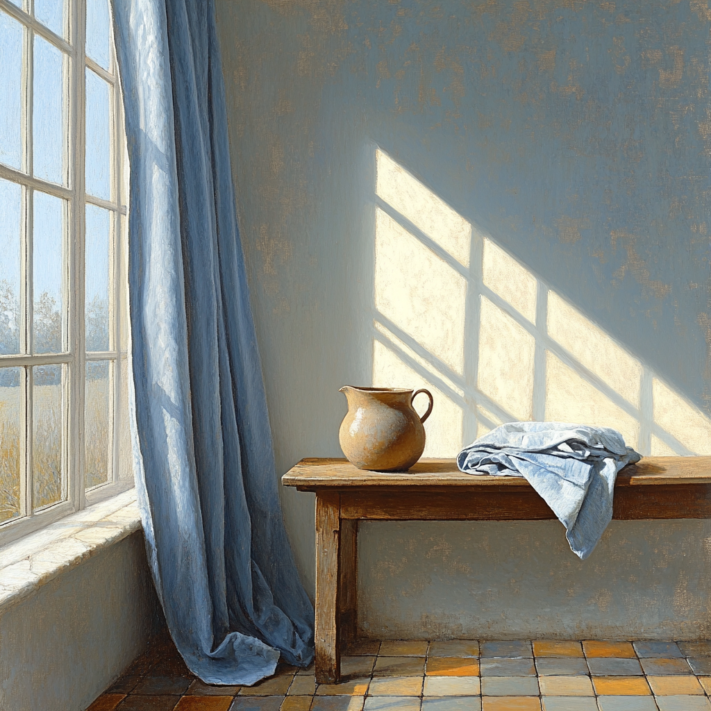 Johannes Vermeer Inspired Sunlit Delft Window With Lapis Curtain paint by numbers