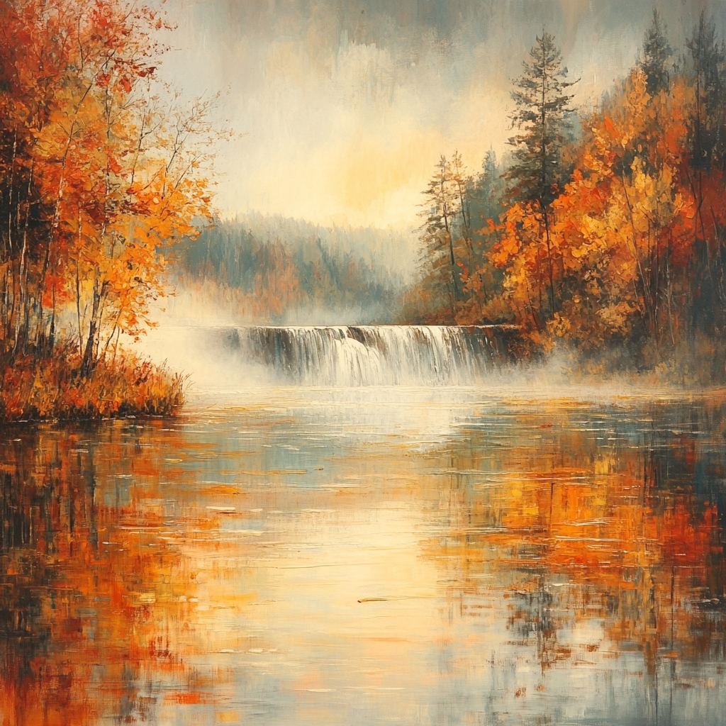 Monet Inspired Autumn River Landscape paint by number