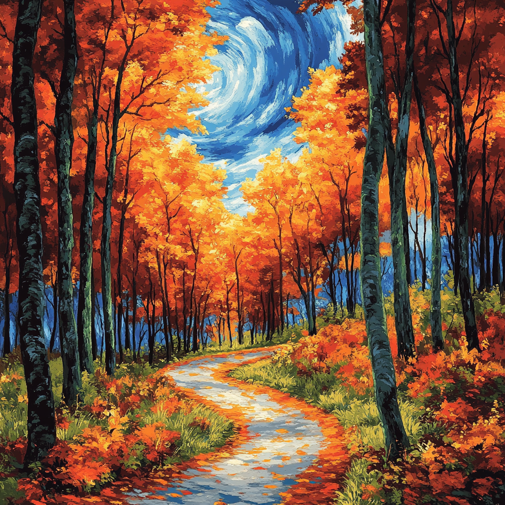Vincent Van Gogh Inspired Autumn Forest Path paint by color