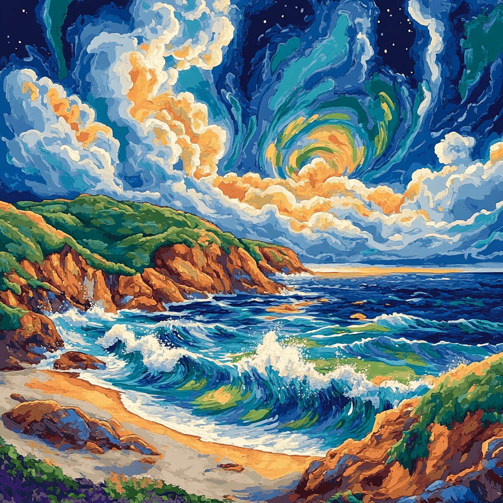 Emily Carr Inspired Churning Coastal Vistas paint by color