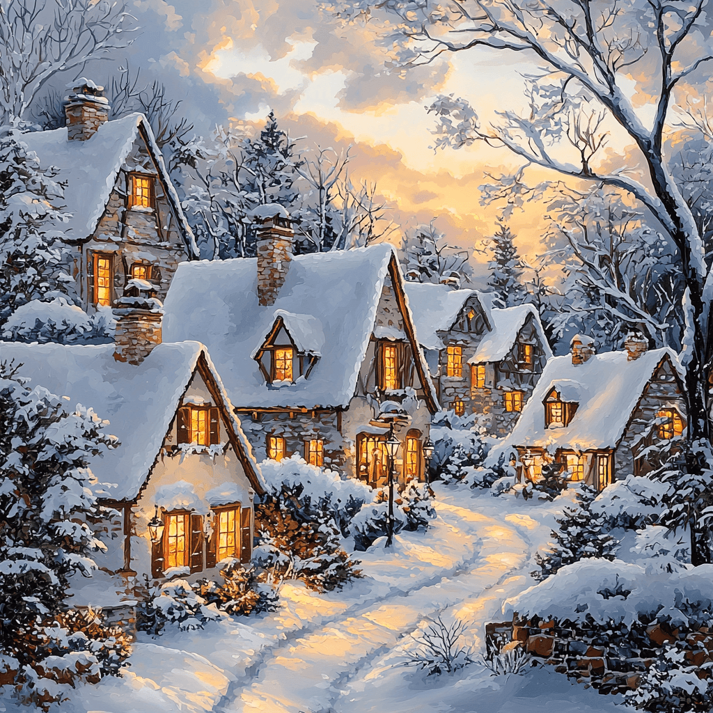 Thomas Kinkade Inspired Illuminated Winter Wonderland DIY Paint By Numbers