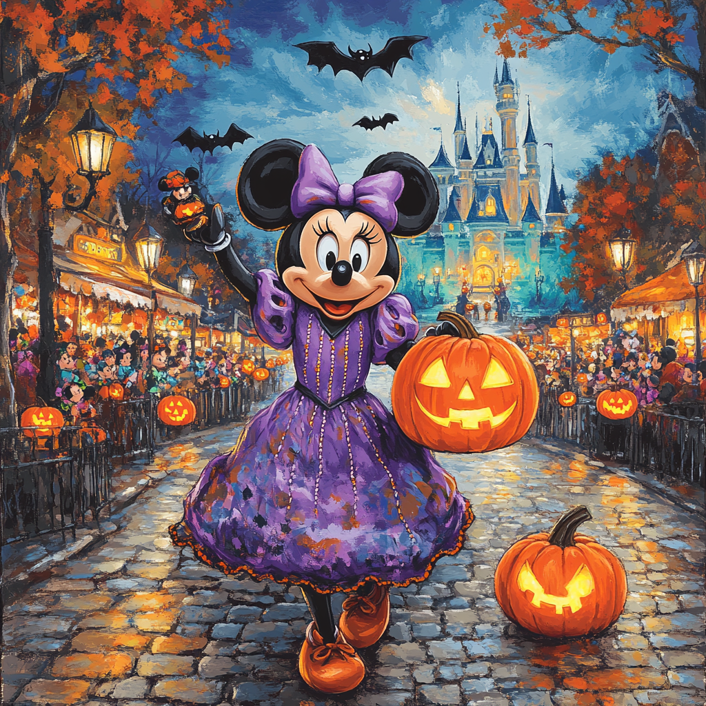 Pumpkin Lantern Parade With Minnie paint by number