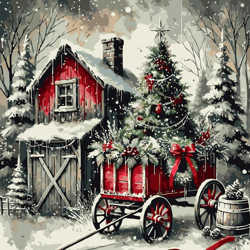 Christmas House Tree Easy Paint by Numbers Kit for Beginners