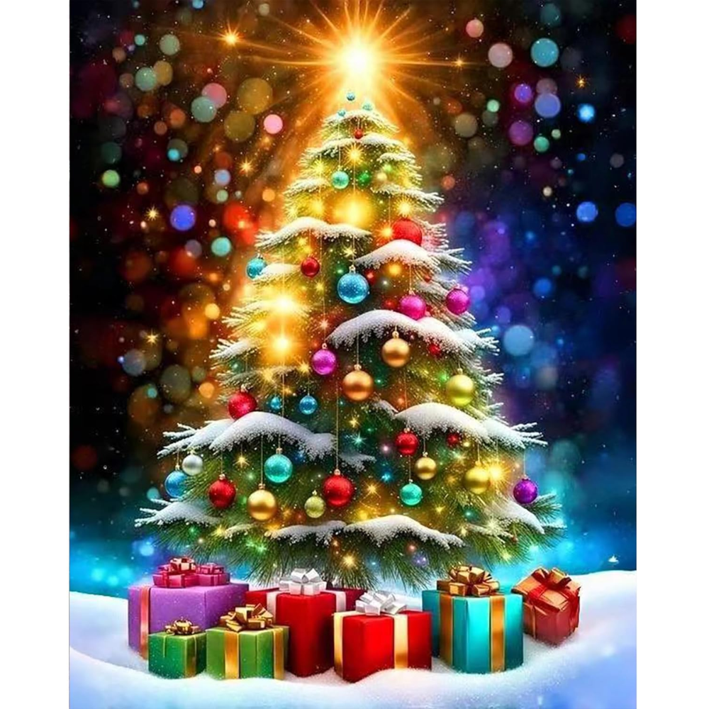 Christmas Tree Paint by Numbers DIY Canvas Kit Without Frame
