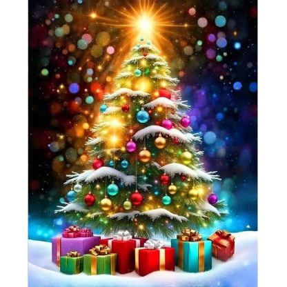 Christmas Tree Paint by Numbers DIY Canvas Kit Without Frame