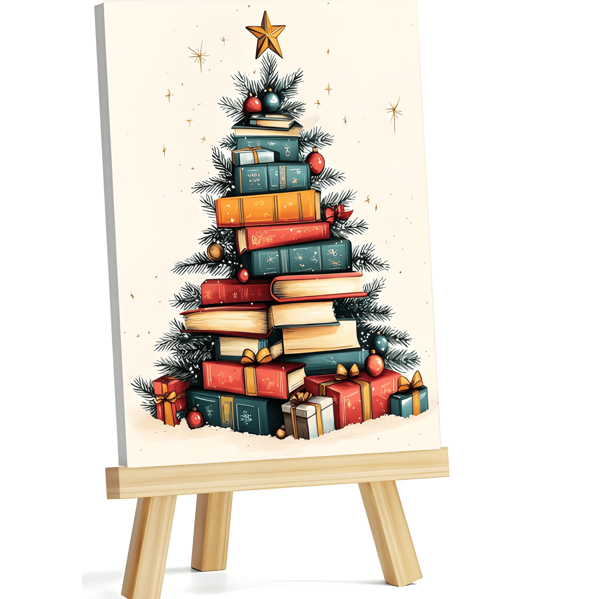 Christmas Tree Paint By Numbers Kit With Frame And Easel Canvas Set