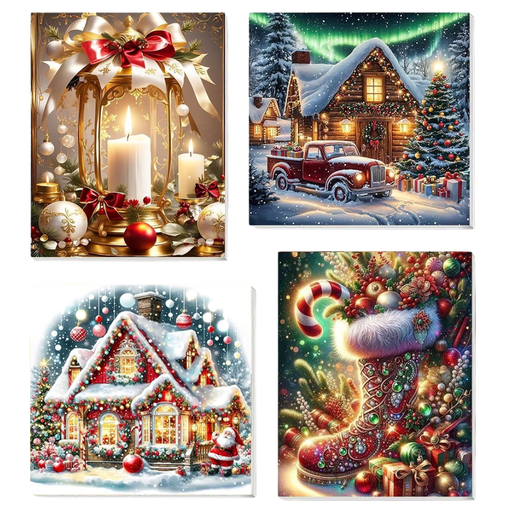 4 Pack Of Christmas Paint by Numbers Kit with Frames for Beginners