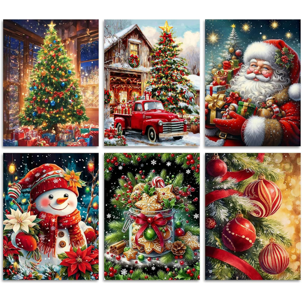 6 Pack Christmas Paint by Numbers DIY Canvas Set Without Frame