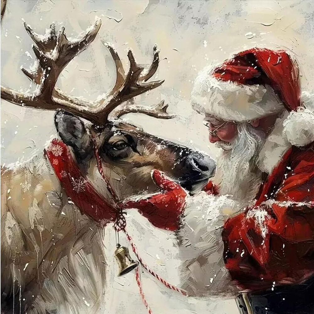 Christmas Reindeer Paint By Numbers Kit With Santa And Elk Scene