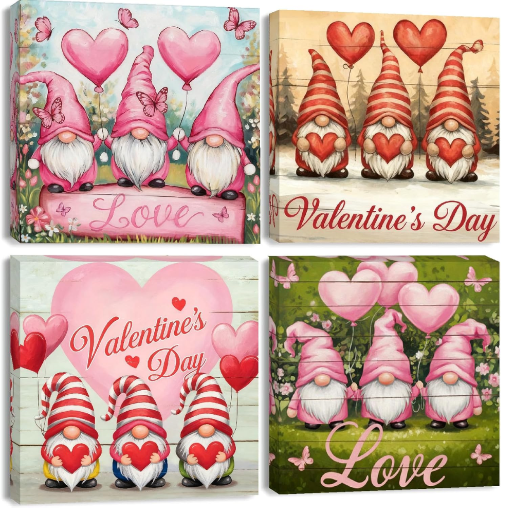 4 Pack Valentine's Day Gnome Paint by Numbers Kit for Adults Beginners Framed