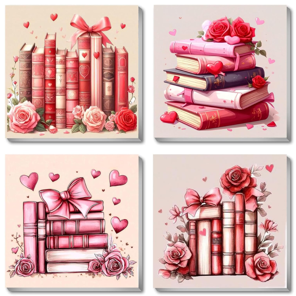 4 Pack Of Framed Paint by Numbers Kit for Adult Beginners Valentine's Day Book