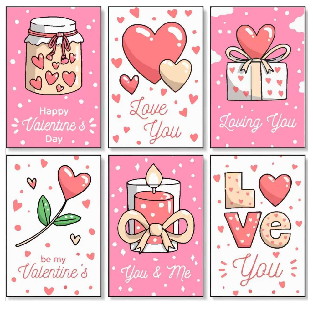 6 Pack Valentine's Day Paint by Numbers Kit for Adults