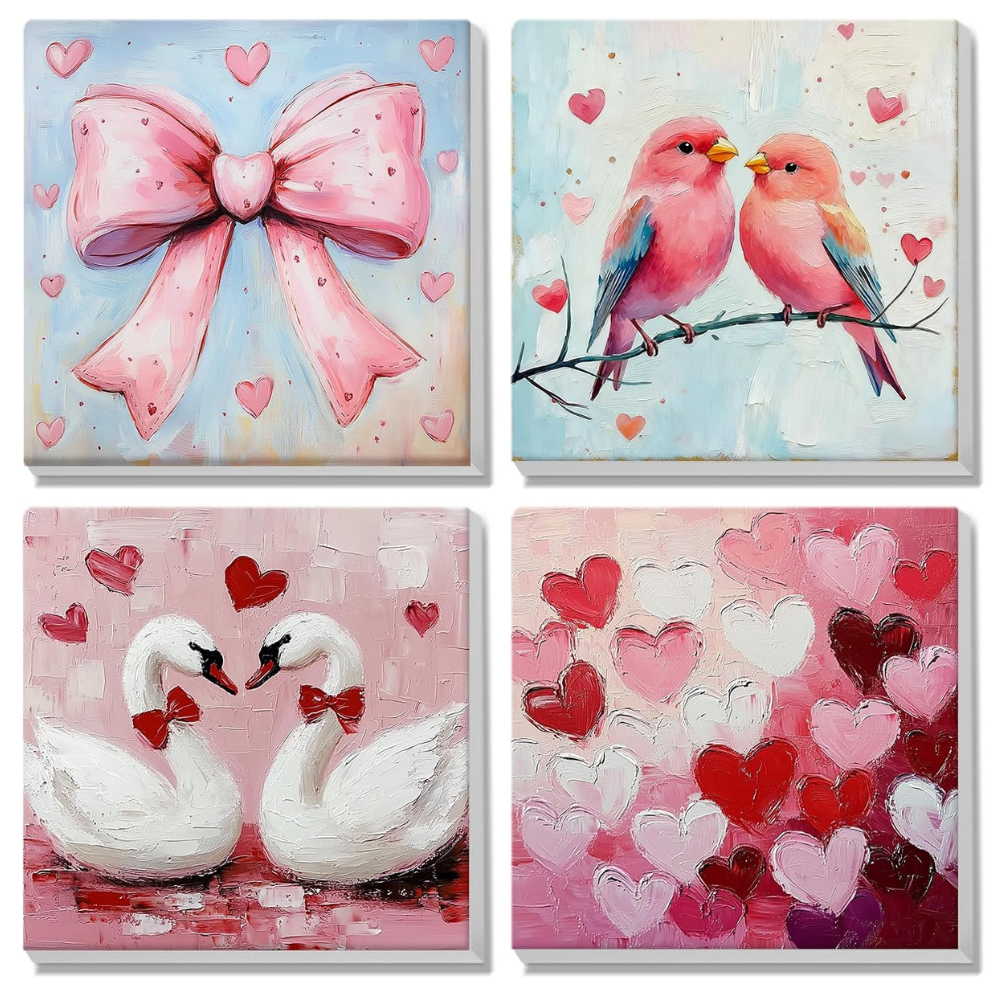 Pack Of 4 Valentine Paint By Numbers Kit 8x8 Inch Bird Design Set
