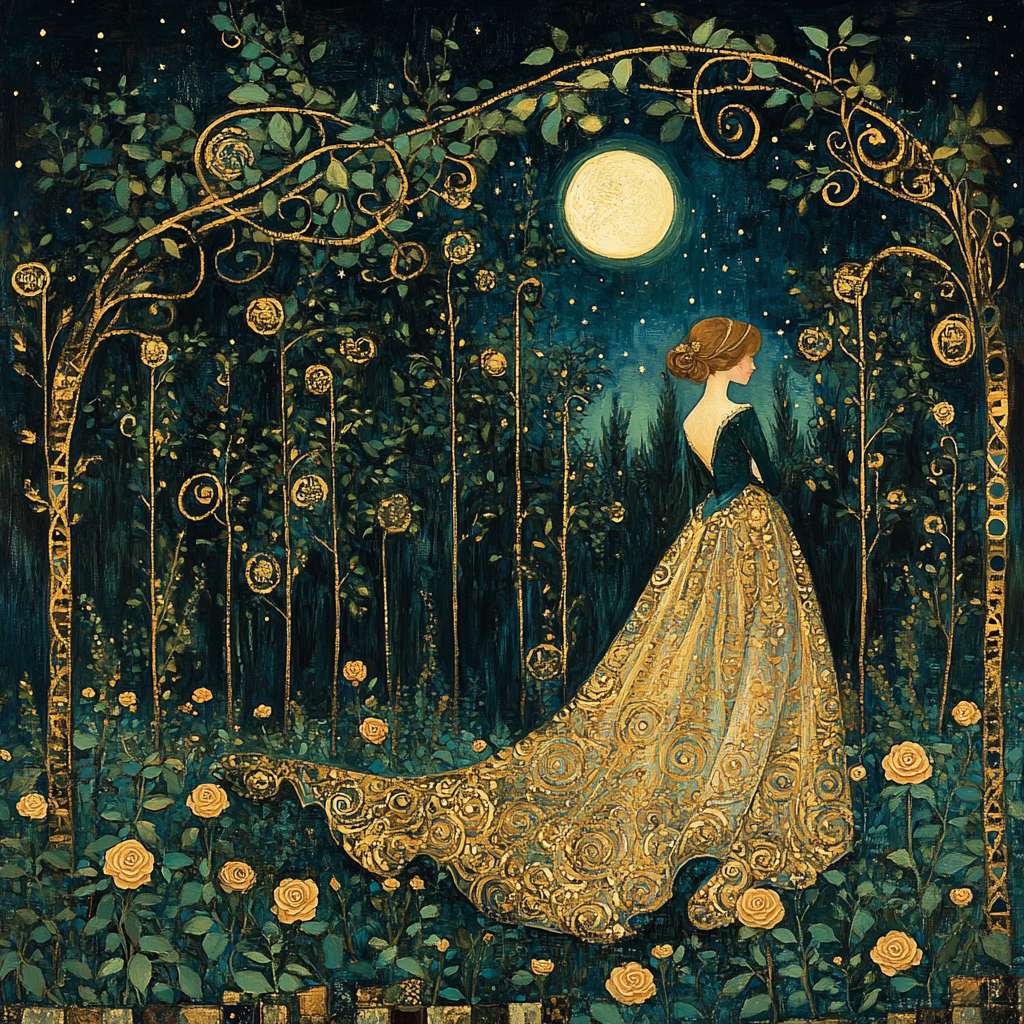 Gustav Klimt Inspired Moonlit Garden painting number kit