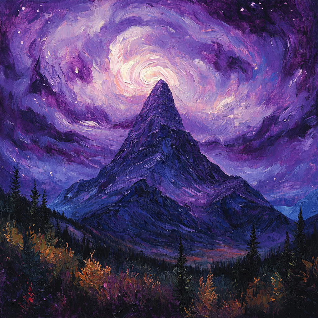 Frederick Varley Inspired Brooding Mountain Beneath Radiant Violet Sky paint by numbers