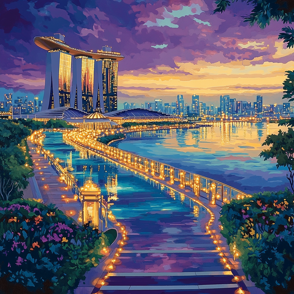 Marina Bay Sands Skyline At Dusk Singapore Painting by numbers kit