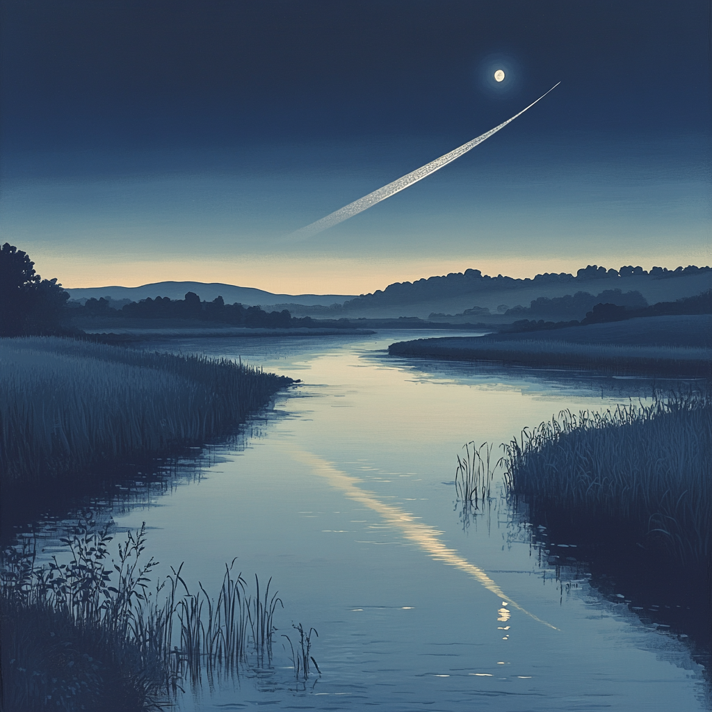 Hiroshige Inspired Moonlit River And Comet Trail paint by numbers