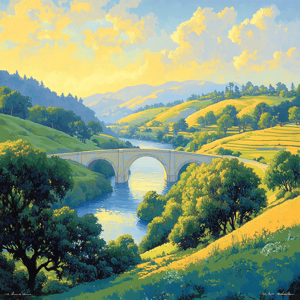 Raphael Inspired Luminous Valley With Arched Causeway paint by numbers