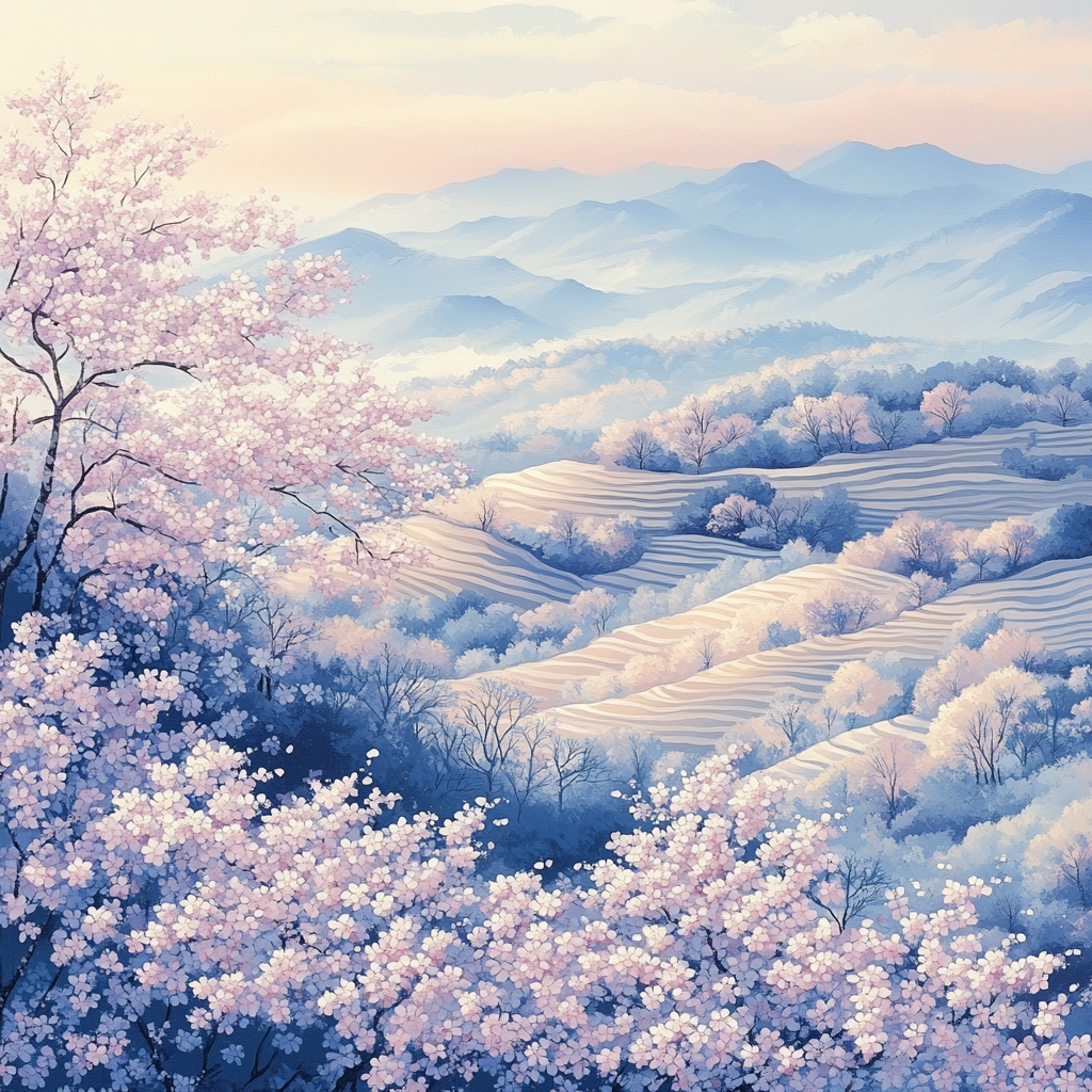 Hiroshige Inspired Spring Cherry Blossom Breeze Number painting