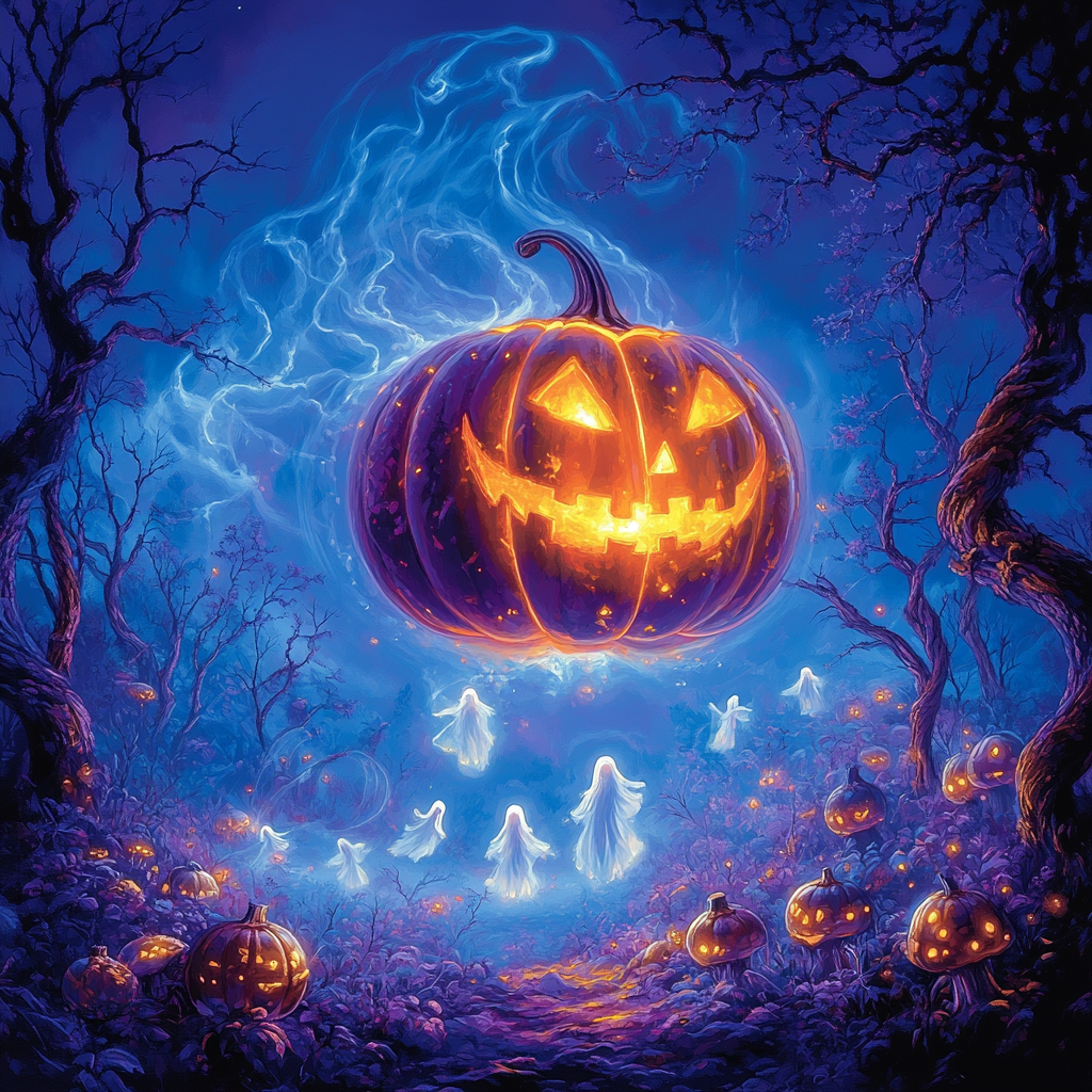 Enchanted Pumpkin Lantern Spooky Gathering Number painting