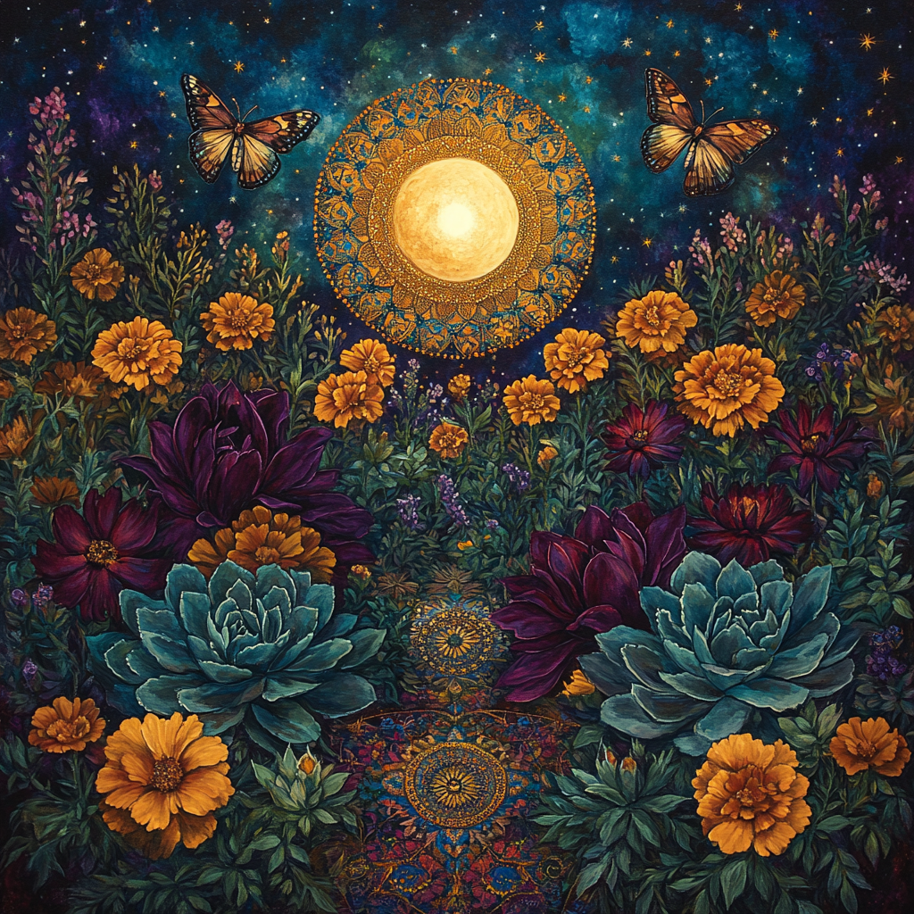 Frida Kahlo Inspired Moonlit Oaxaca Garden painting number kit